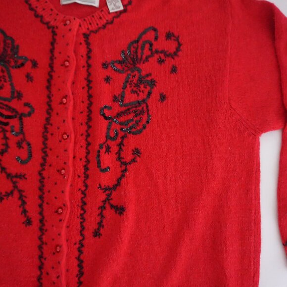 Vintage Karen Scott II Red Beaded Embroidered Cardigan Holiday Grandmacore 3X - Picture 5 of 10